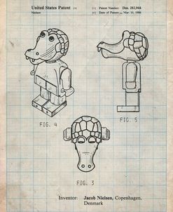 PP922-Antique Grid Parchment Lego Crocodile Patent Poster