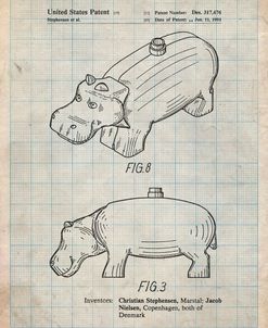 PP930-Antique Grid Parchment Lego Hippopotamus Patent Poster