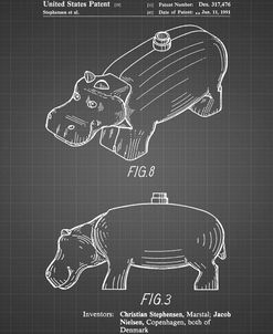 PP930-Black Grid Lego Hippopotamus Patent Poster