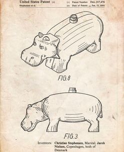 PP930-Vintage Parchment Lego Hippopotamus Patent Poster