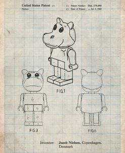 PP931-Antique Grid Parchment Lego Hippopotamus Poster