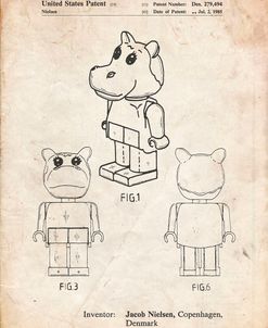 PP931-Vintage Parchment Lego Hippopotamus Poster