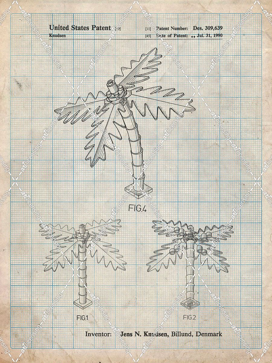 PP938-Antique Grid Parchment Lego Tree Patent Poster