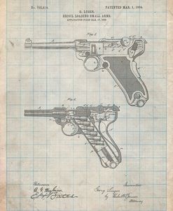 PP947-Antique Grid Parchment Luger Pistol Patent Poster