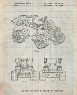 PP951-Antique Grid Parchment Mattel Kids Dump Truck Patent Poster