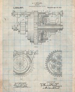PP953-Antique Grid Parchment Mechanical Gearing 1912 Patent Poster