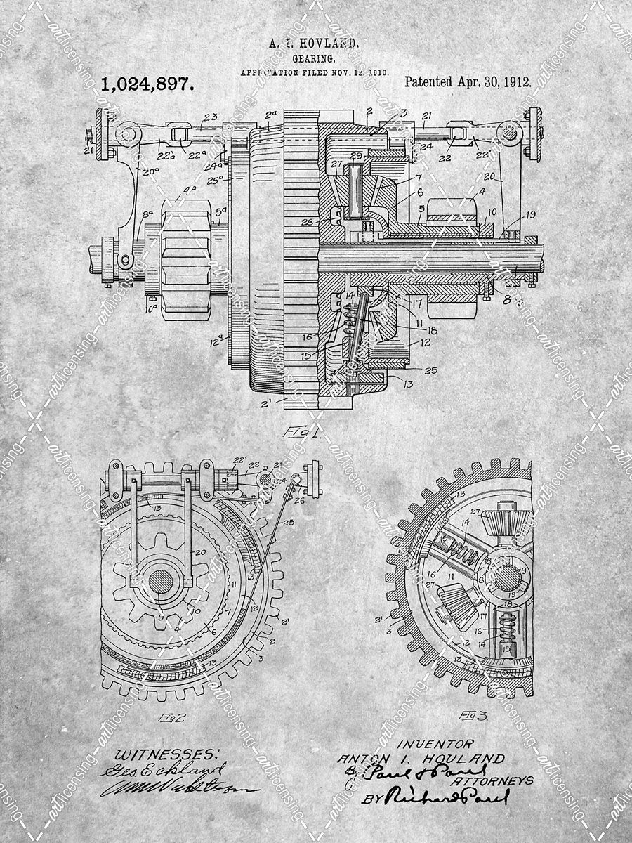 PP953-Slate Mechanical Gearing 1912 Patent Poster
