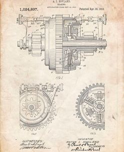 PP953-Vintage Parchment Mechanical Gearing 1912 Patent Poster