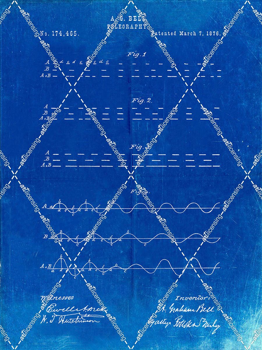 PP962-Faded Blueprint Morse Code Patent Poster
