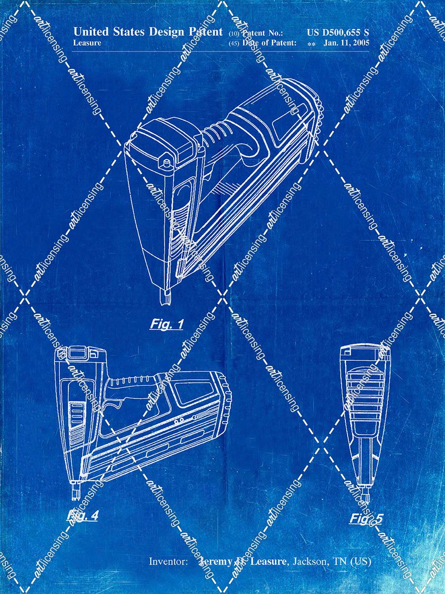 PP968-Faded Blueprint Nail Gun Poster - Art Licensing International, Inc.