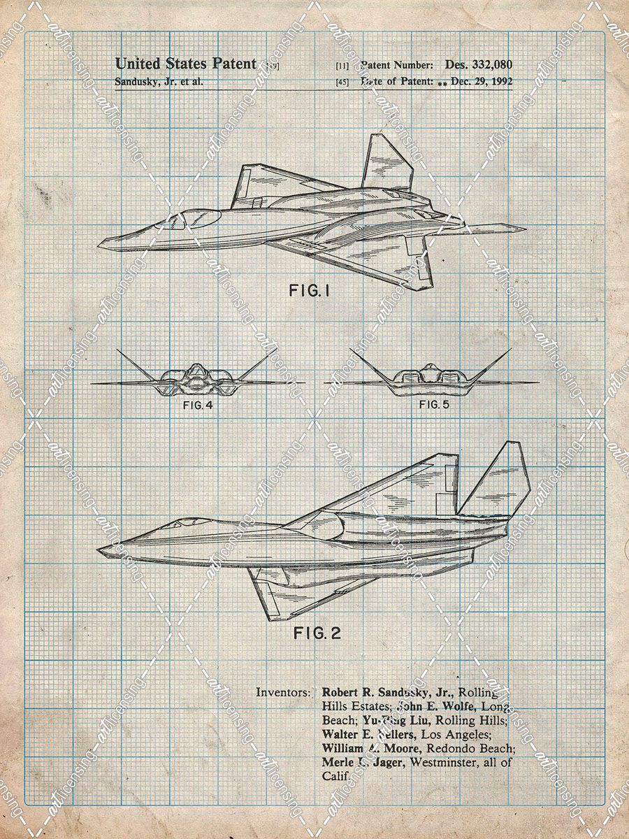 PP972-Antique Grid Parchment Northrop F-23 Fighter Stealth Plane Patent