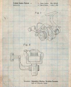 PP973-Antique Grid Parchment Open Face Spinning Fishing Reel Patent Poster