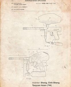 PP982-Vintage Parchment Paintball Gun Patent Art