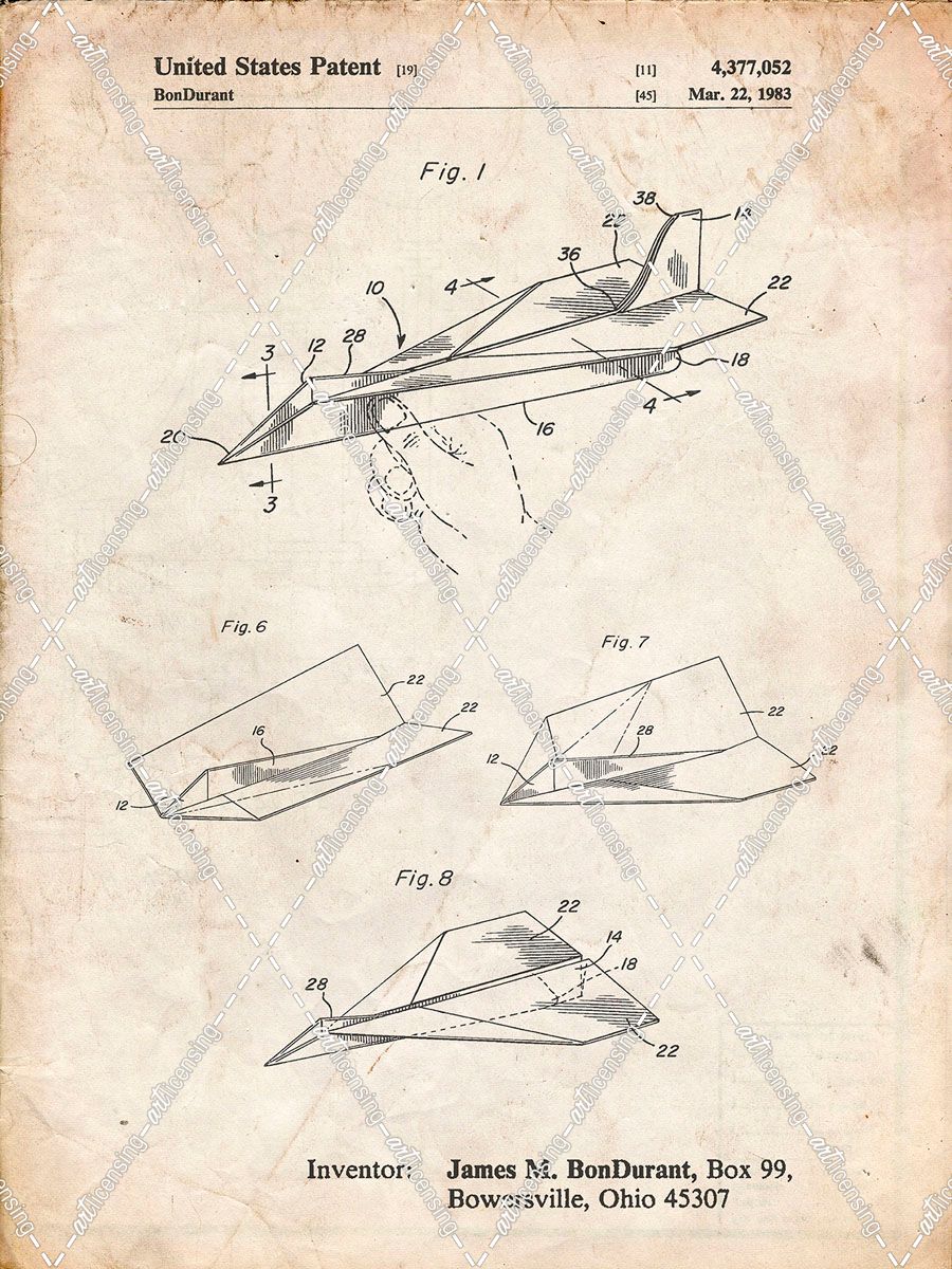 PP983-Vintage Parchment Paper Airplane Patent Poster