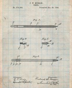 PP984-Antique Grid Parchment Pencil Patent Poster