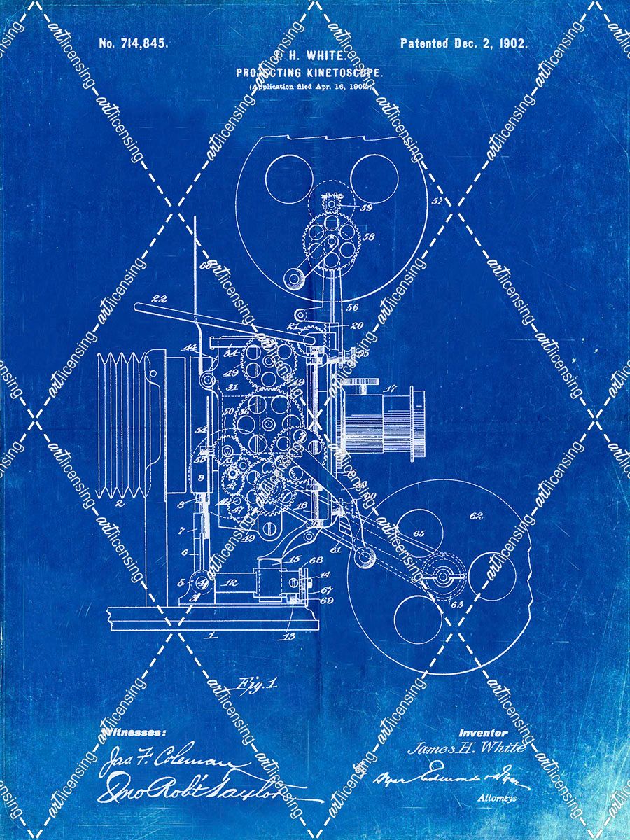 PP1000-Faded Blueprint Projecting Kinetoscope Patent Poster