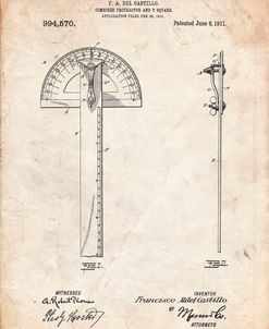 PP1002-Vintage Parchment Protractor T-Square Patent Poster