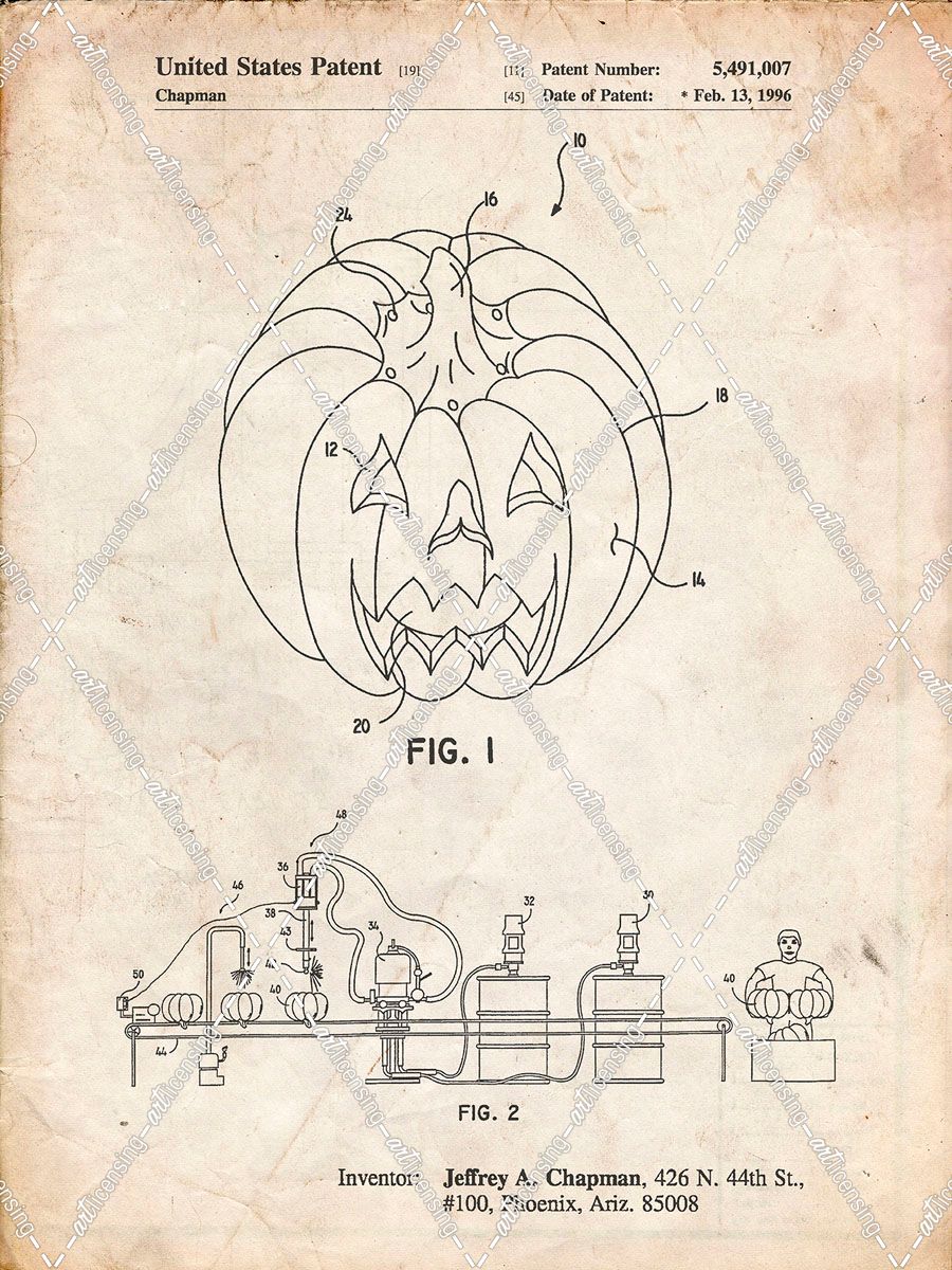 PP1003-Vintage Parchment Pumpkin Patent Poster