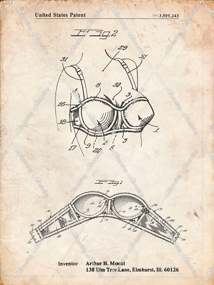 PP1004-Vintage Parchment Push-up Bra Patent Poster