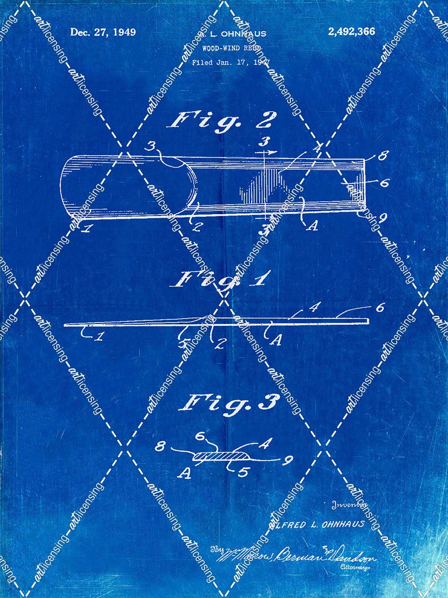 PP1010-Faded Blueprint Reed Patent Poster