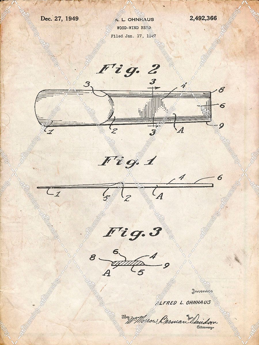 PP1010-Vintage Parchment Reed Patent Poster