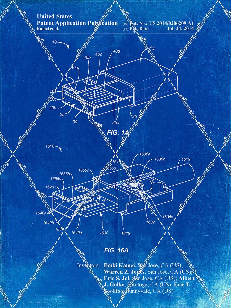 PP1013-Faded Blueprint Reversible USB Patent Poster