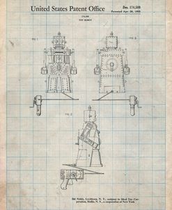 PP1014-Antique Grid Parchment Robert the Robot 1955 Toy Robot Patent Poster