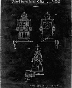 PP1014-Black Grunge Robert the Robot 1955 Toy Robot Patent Poster