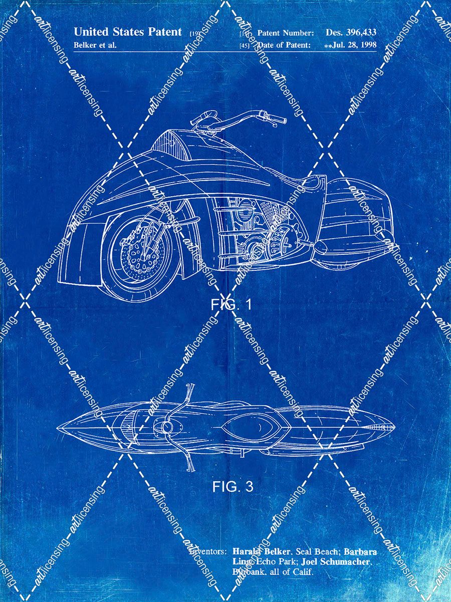 PP1015-Faded Blueprint Robin Motorcycle Patent Poster