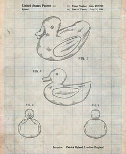PP1021-Antique Grid Parchment Rubber Ducky Patent Poster