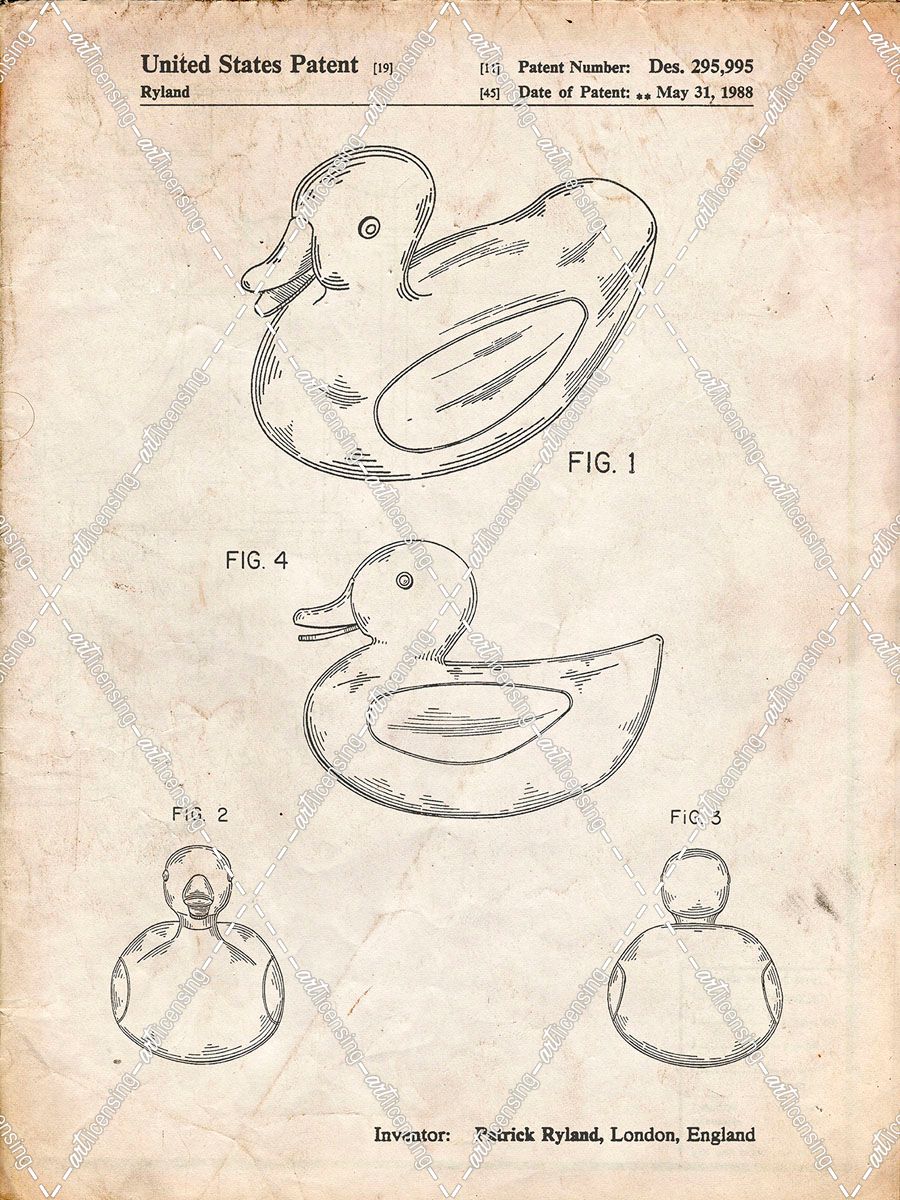 PP1021-Vintage Parchment Rubber Ducky Patent Poster