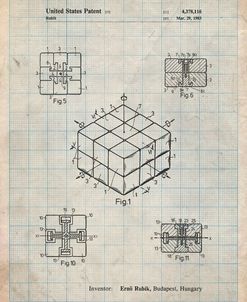PP1022-Antique Grid Parchment Rubik’s Cube Patent Poster