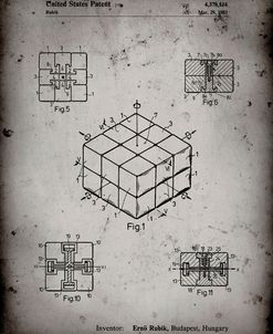 PP1022-Faded Grey Rubik’s Cube Patent Poster