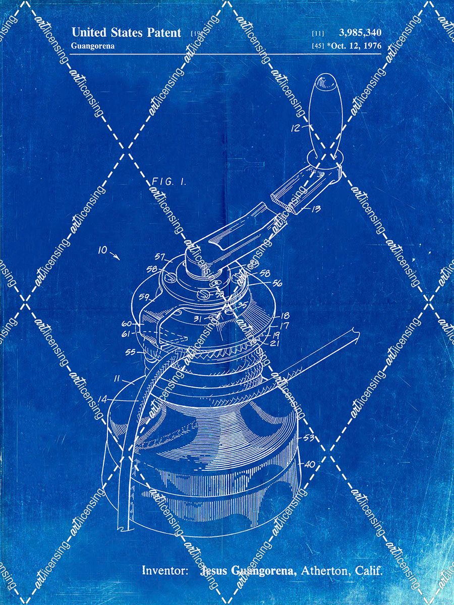 PP1027-Faded Blueprint Sailboat Winch Patent Poster