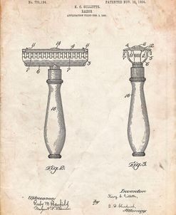 PP1026-Vintage Parchment Safety Razor Patent Poster