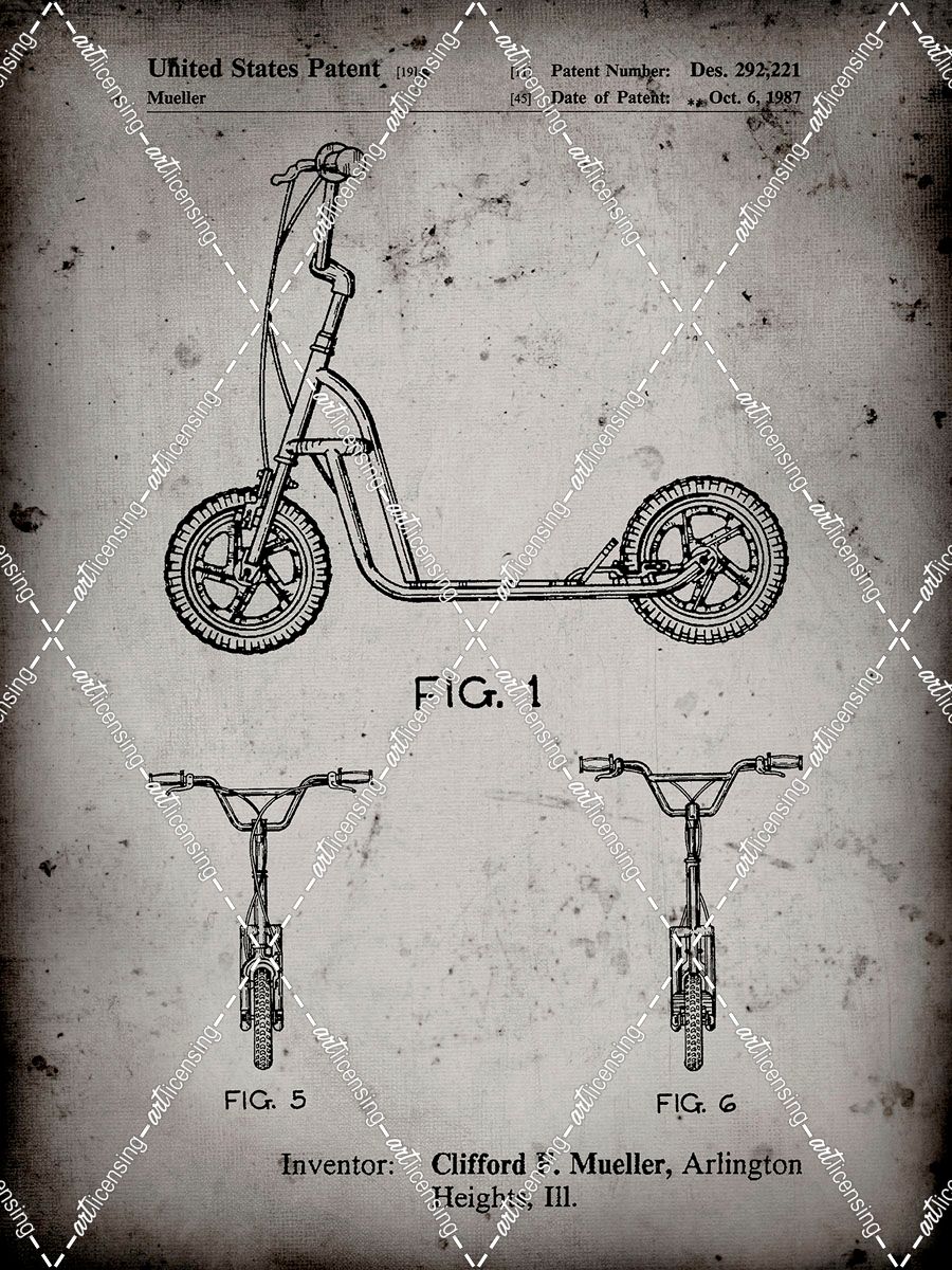 PP1030-Faded Grey Scooter Patent Art, 80s Toys, 80s Decor, PP1030