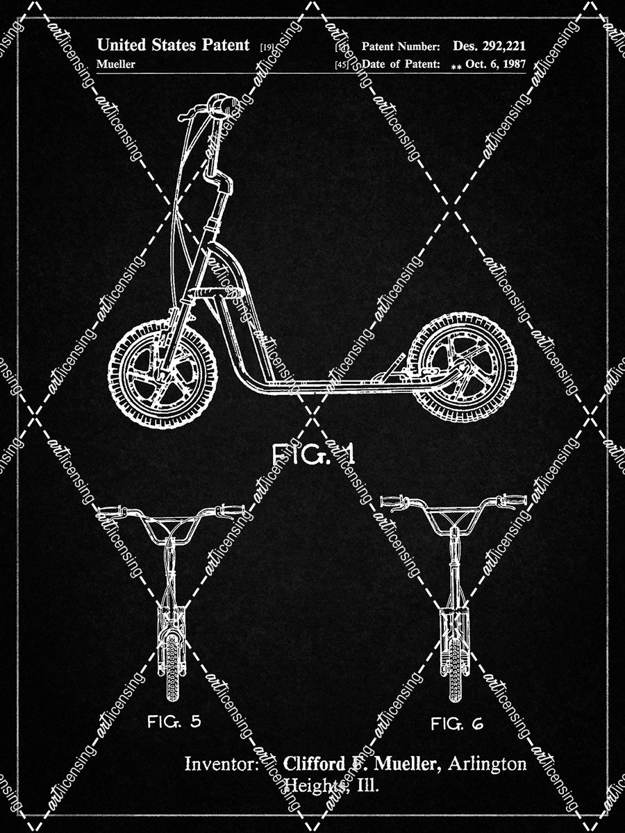 PP1030-Vintage Black Scooter Patent Art, 80s Toys, 80s Decor, PP1030