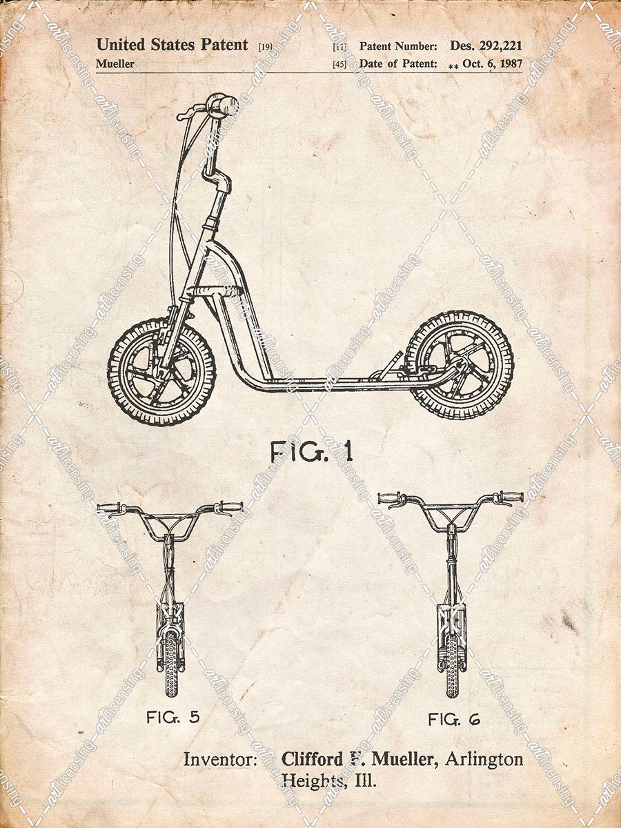 PP1030-Vintage Parchment Scooter Patent Art, 80s Toys, 80s Decor, PP1030