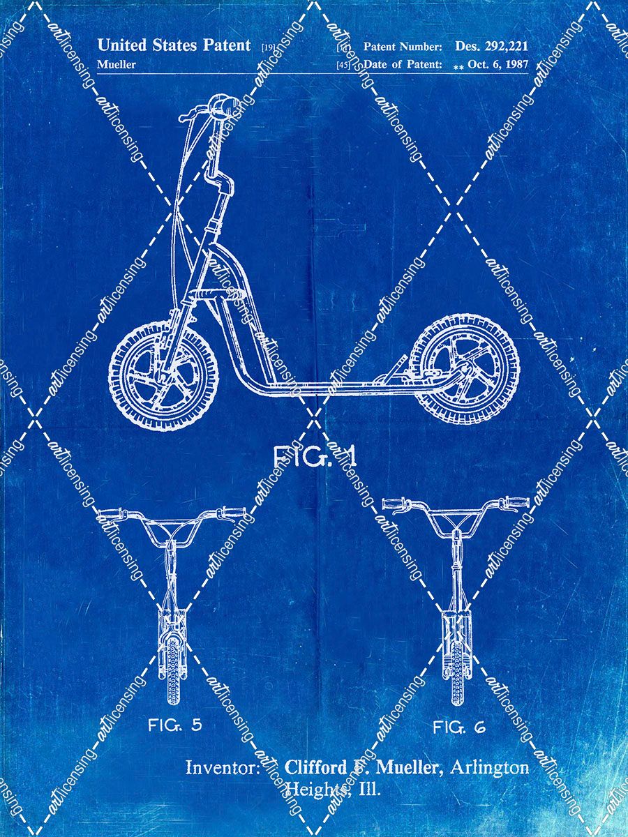 PP1030-Faded Blueprint Scooter Patent Art, 80s Toys, 80s Decor, PP1030