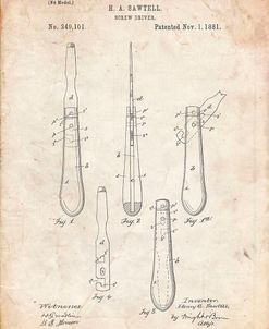 PP1032-Vintage Parchment Screw Driver Patent 1881 Wall Art Poster