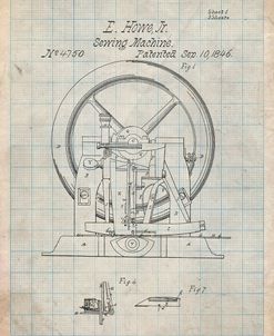 PP1035-Antique Grid Parchment Singer Sewing Machine Patent Poster