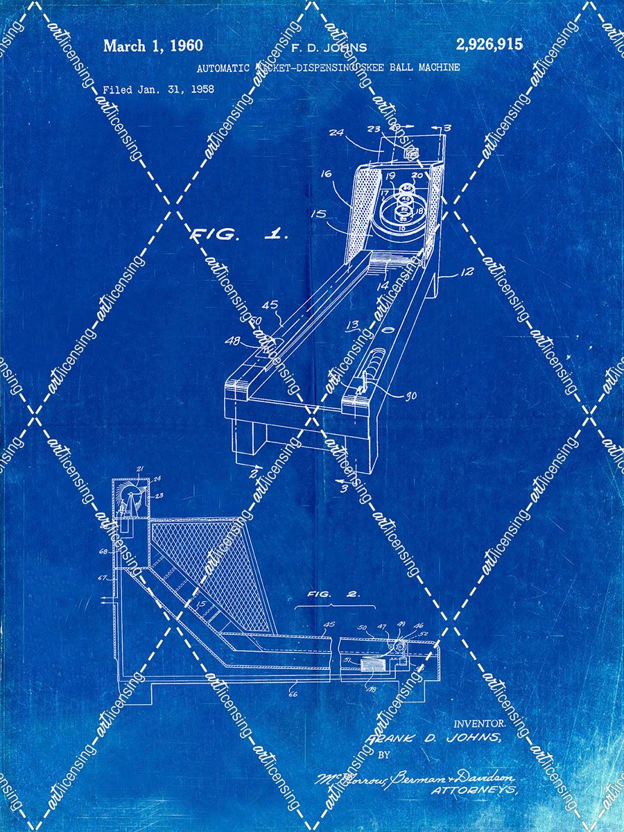 PP1036-Faded Blueprint Skee Ball Patent Poster