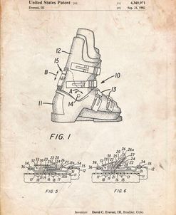 PP1037-Vintage Parchment Ski Boots Patent Poster