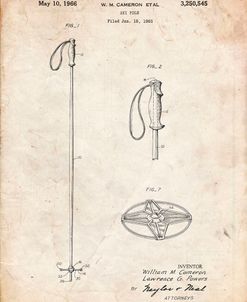 PP1038-Vintage Parchment Ski Pole Patent Poster