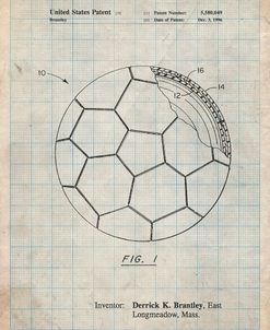PP1047-Antique Grid Parchment Soccer Ball Layers Patent Poster