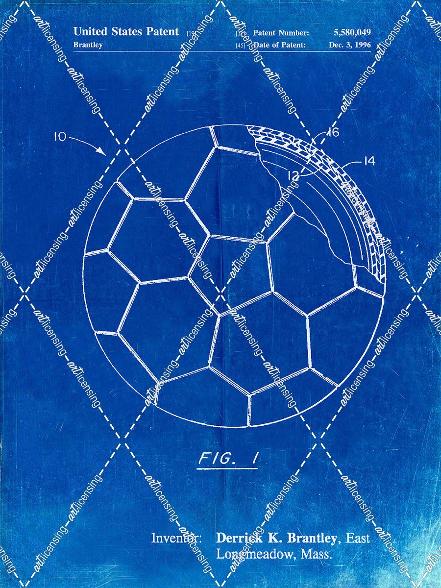 PP1047-Faded Blueprint Soccer Ball Layers Patent Poster