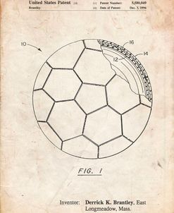 PP1047-Vintage Parchment Soccer Ball Layers Patent Poster