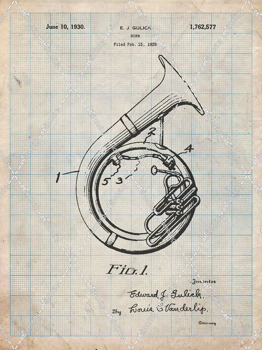 PP1049-Antique Grid Parchment Sousaphone Patent Poster