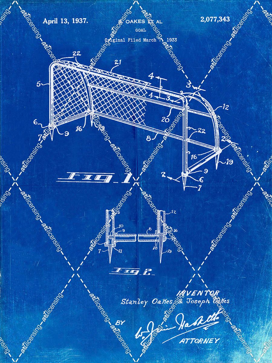 PP1048-Faded Blueprint Soccer Goal Patent Art