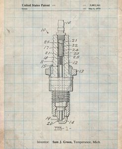 PP1051-Antique Grid Parchment Spark Plug Patent Poster